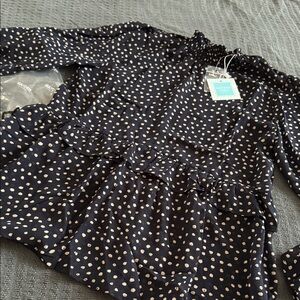 Hayden Navy and White Polka Dot Blouse size small NWT